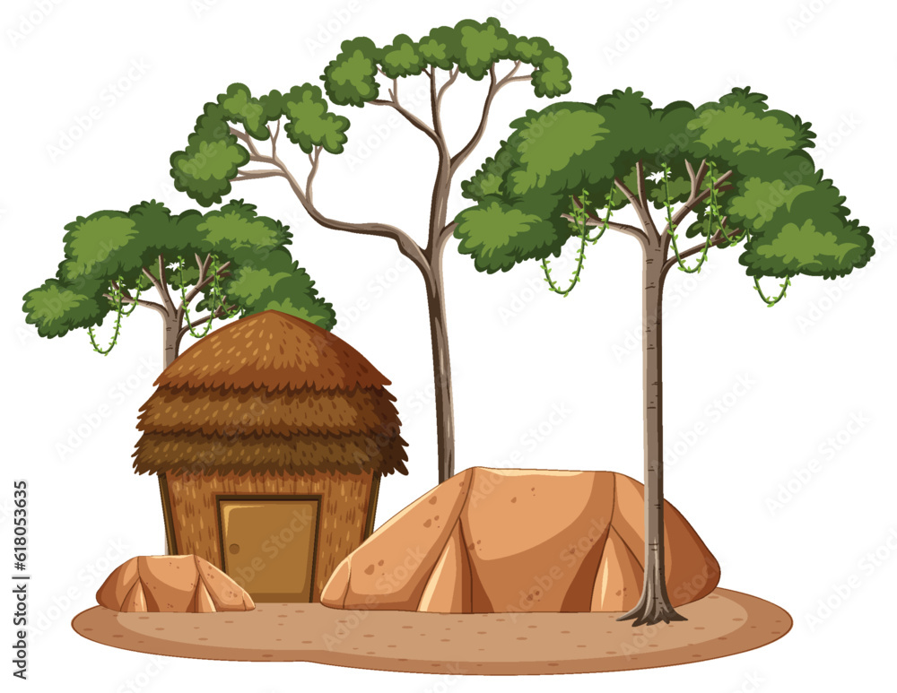 Hut with Tree Vector