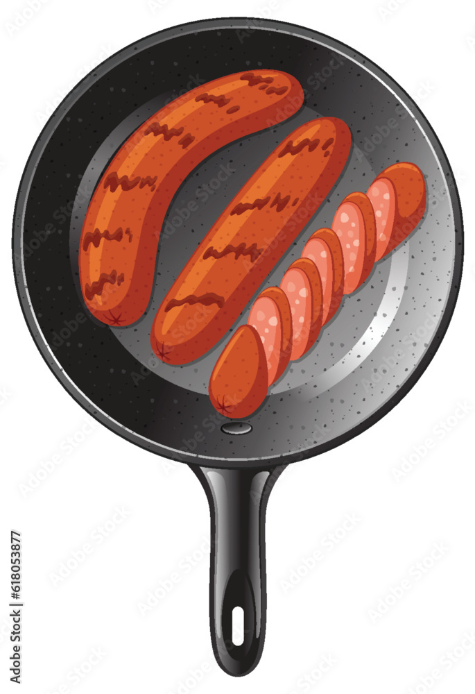 Fried sausage in the pan