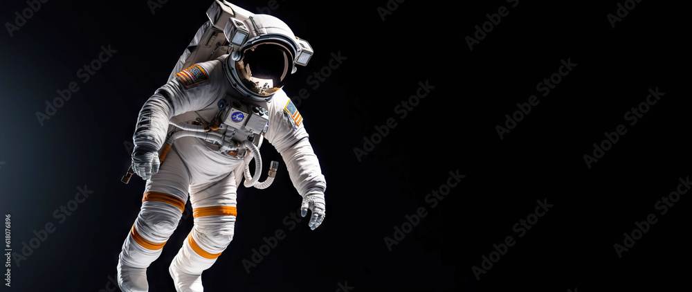 Astronaut in spacesuit floating in space. Space exploration technology. Discovery concept. Generativ