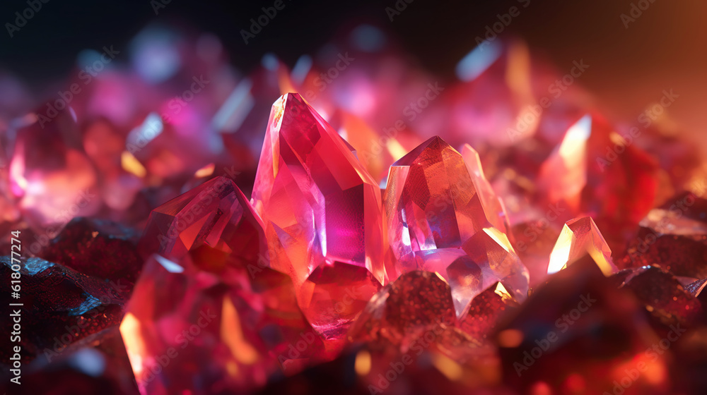 Amazing bright and shiny Rhodochrosit crystal cluster background. Jewel mineral detailed macro. Gene