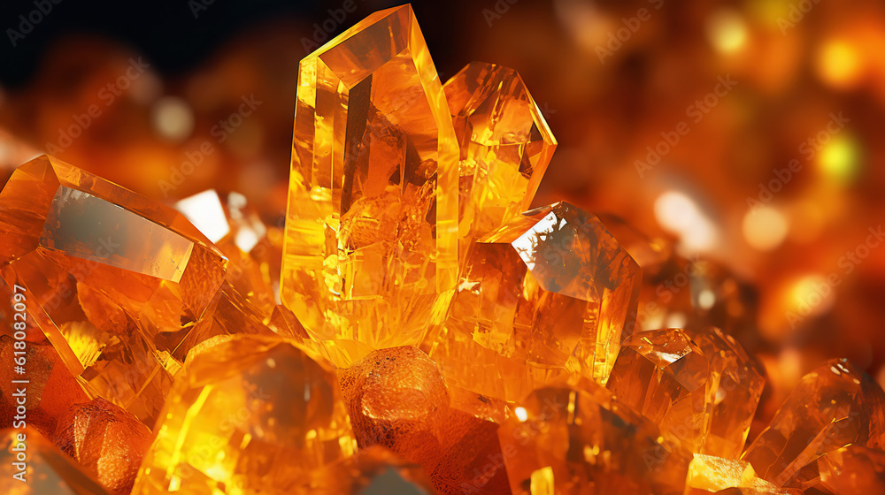 Amazing bright and shiny Wulfenite crystal cluster background. Jewel mineral detailed macro. Generat