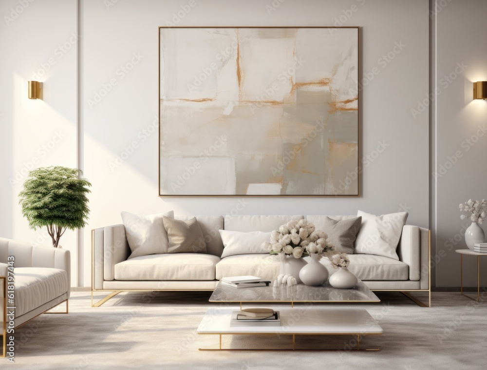 Modern living room interior. Illustration AI Generative.