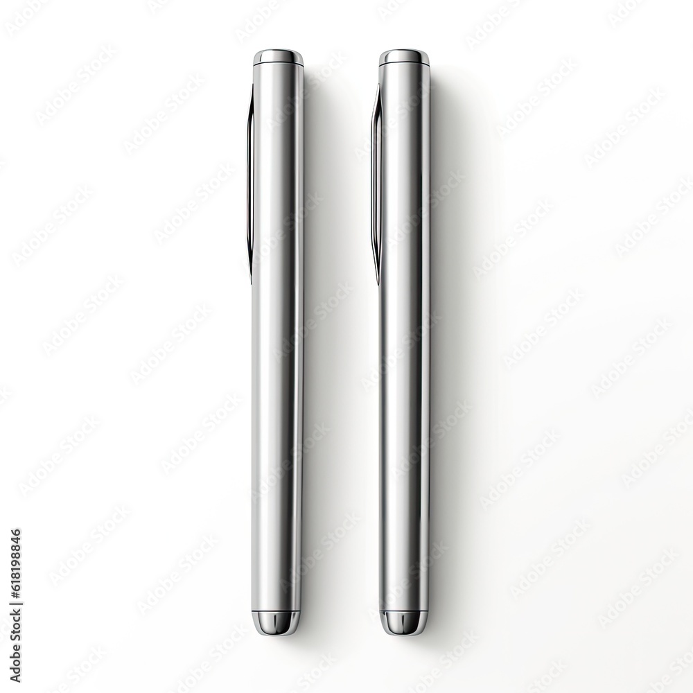 Silver metal pen isolated. Illustration AI Generative.