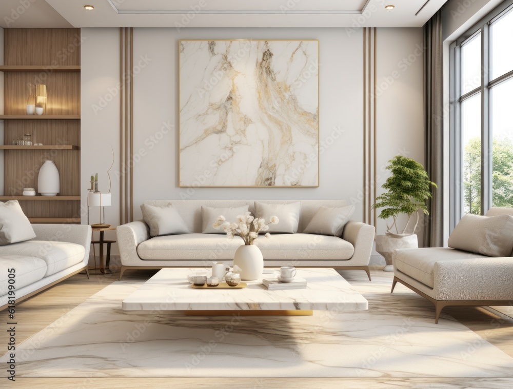 Modern living room interior. Illustration AI Generative.