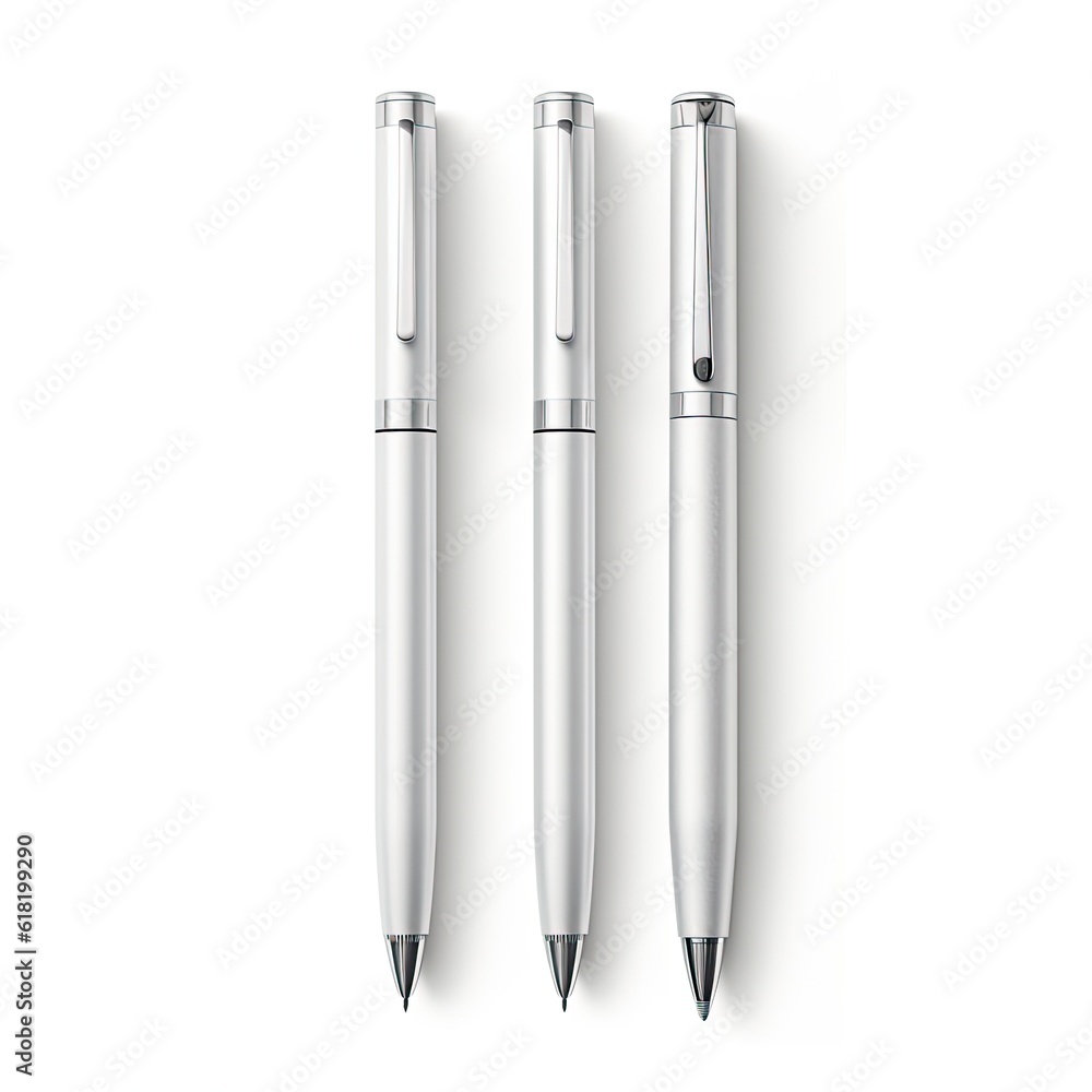 Silver metal pen isolated. Illustration AI Generative.