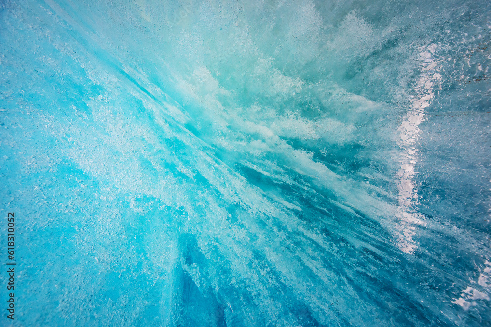 Ice texture inside glacier cave close-up