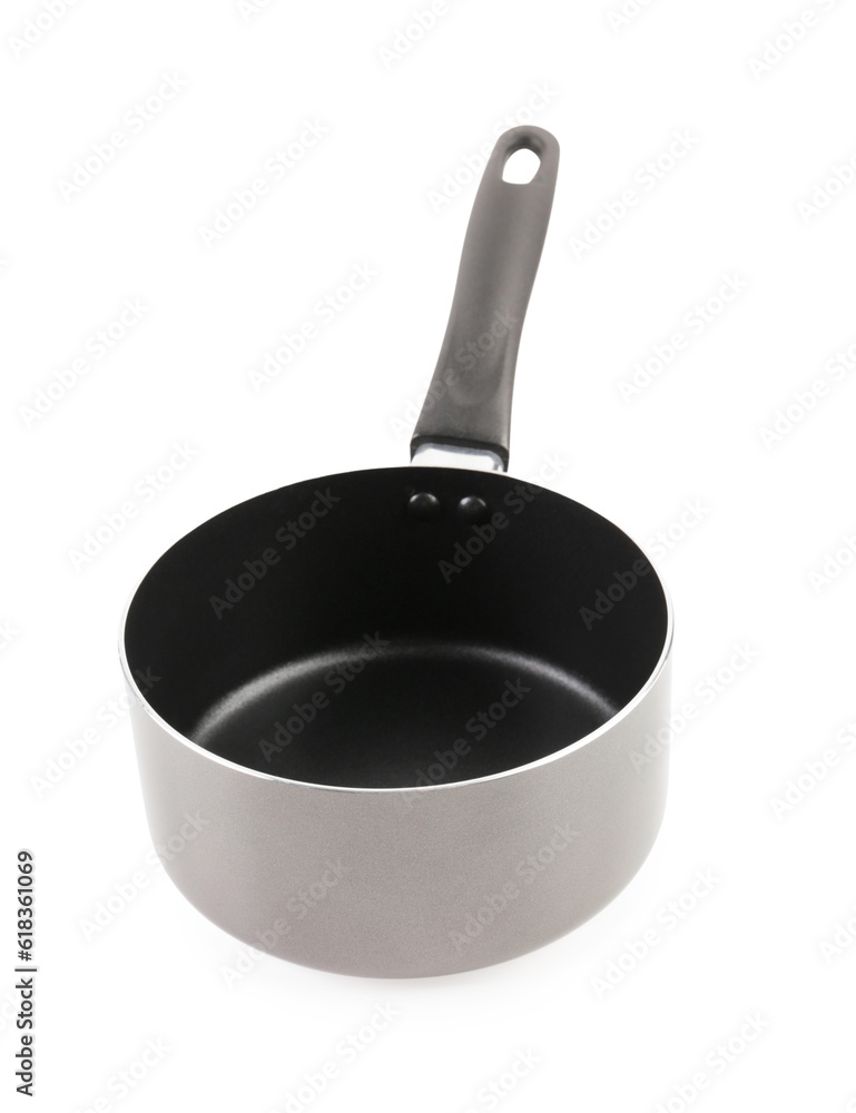 Aluminium saucepan on white background