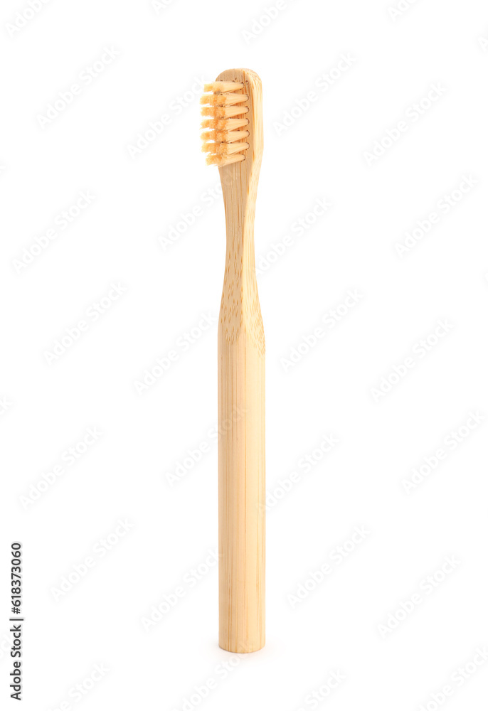 Bamboo tooth brush on white background