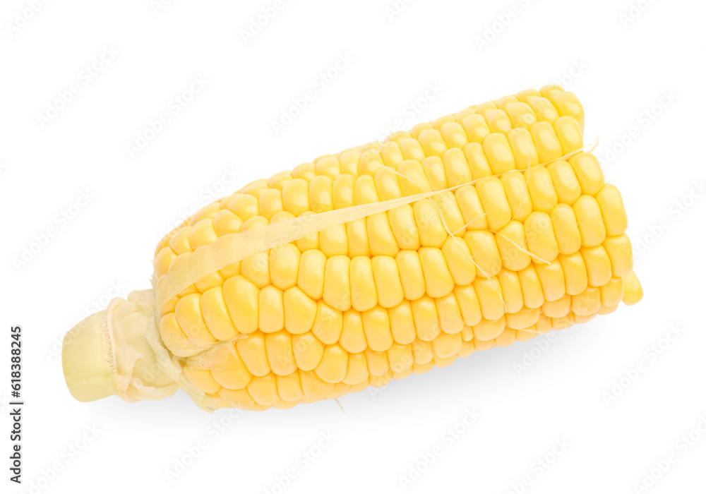 Cut fresh corn cob on white background