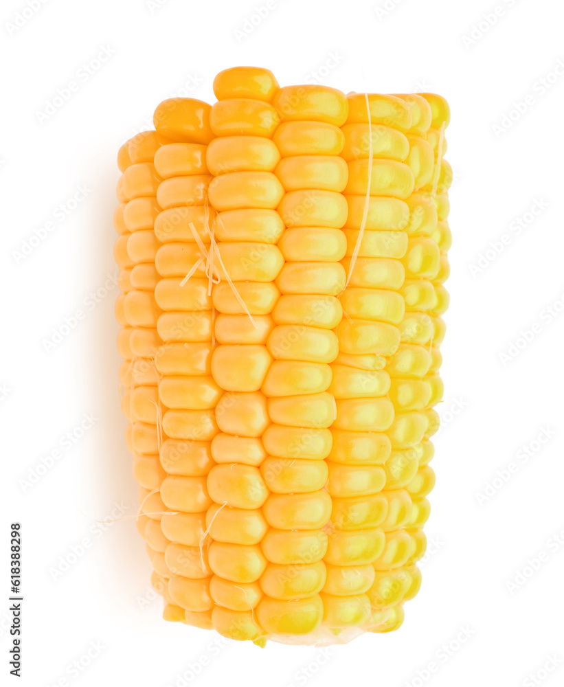 Cut fresh corn cob on white background