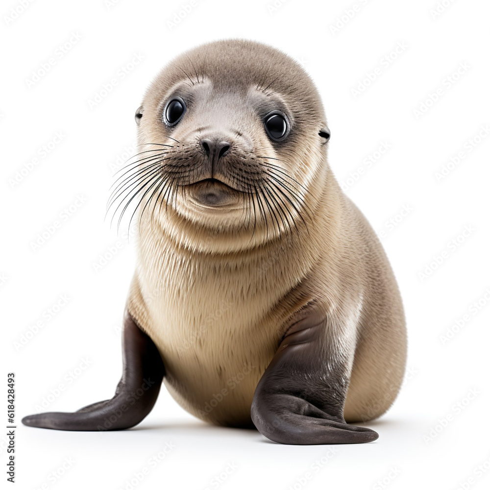 Cute little baby seal sea calf realistic photo photo generative AI illustration isolated on white ba