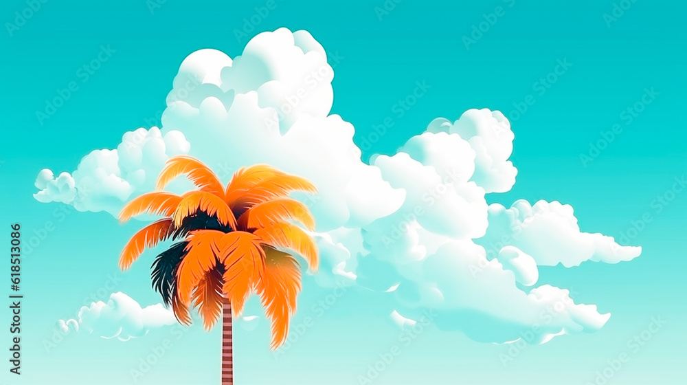 orange palm tree on blue sky background Generative AI