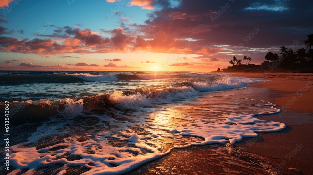 A scenic view of the sunset over the pacific ocean, Colorful horizon over the water.