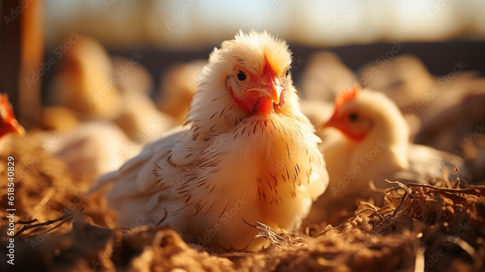 Close up newborn chicken, Chicken farm.