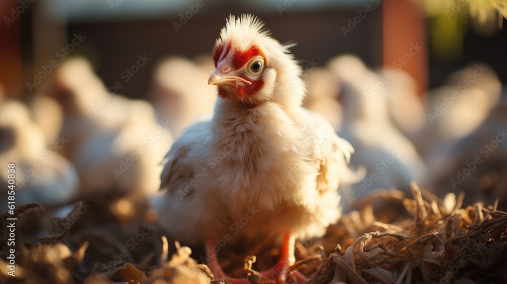 Close up newborn chicken, Chicken farm.