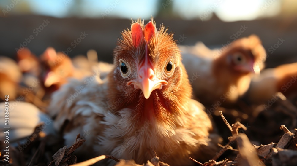 Close up newborn chicken, Chicken farm.