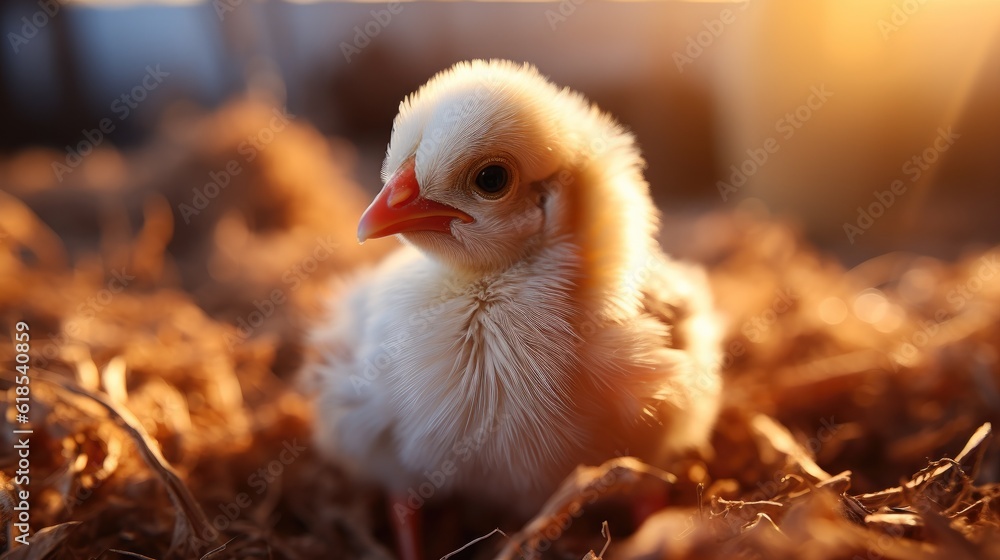 Close up newborn chicken, Chicken farm.