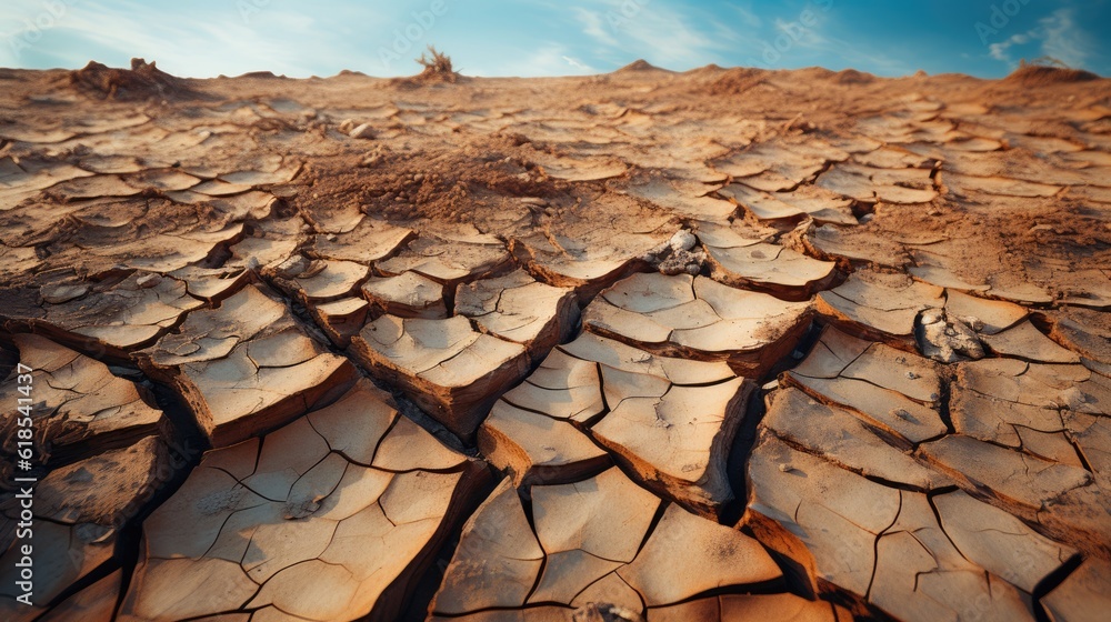 Cracked dry land without water, Texture of dry cracked earth close up, land without water, desert.