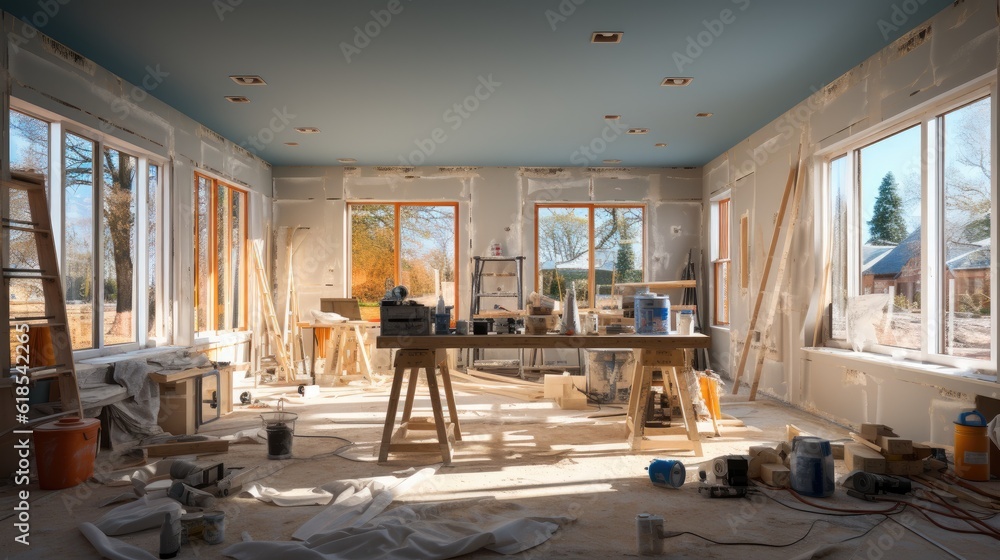 Home under construction, Interior construction of housing, Construction building industry new home.