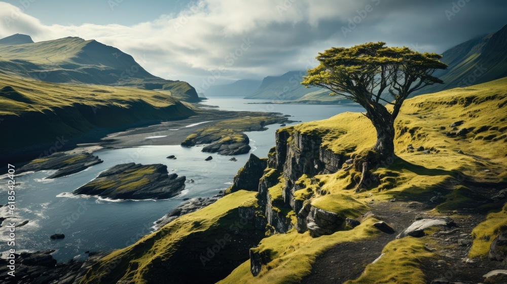 Fantastic summer scene of Sorvagsvatn lake on Vagarisland. Incredible morning of Faroe Islands, Denm