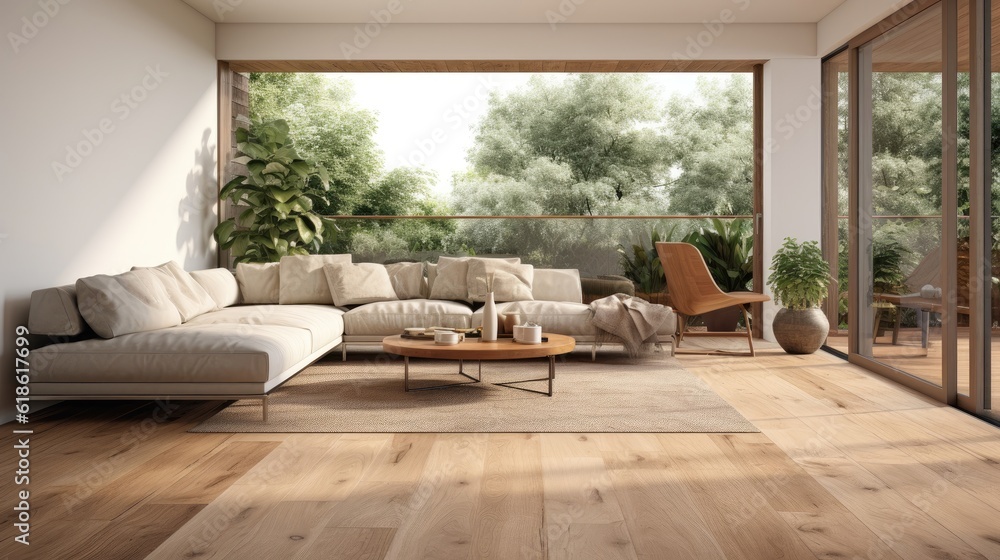 a living room with wood flooring and sliding glass door that leads to the balcony