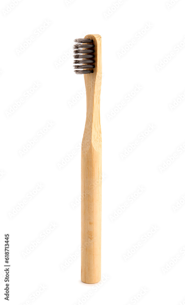 Bamboo tooth brush on white background