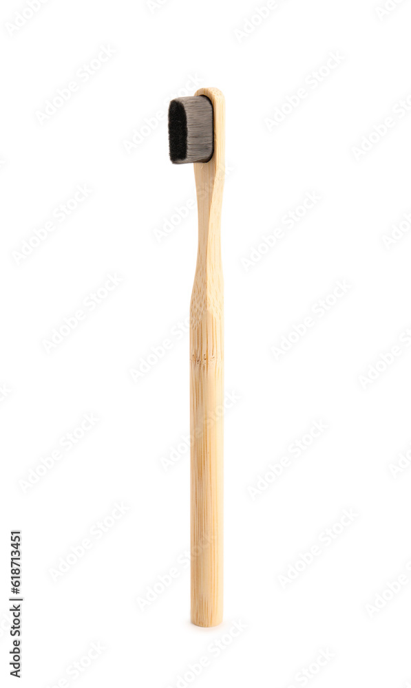 Bamboo tooth brush on white background