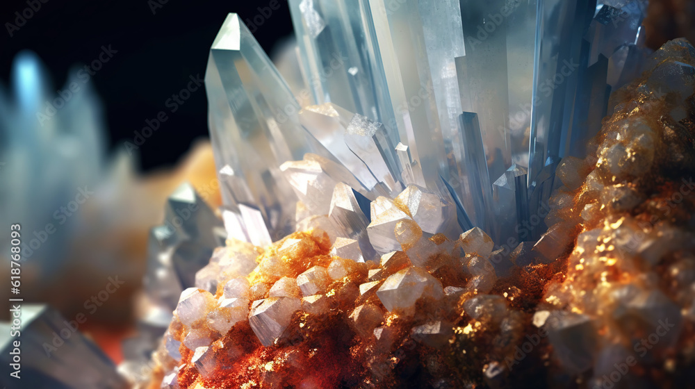 Amazing bright and shiny Scolecite crystal cluster background. Jewel mineral detailed macro. Generat