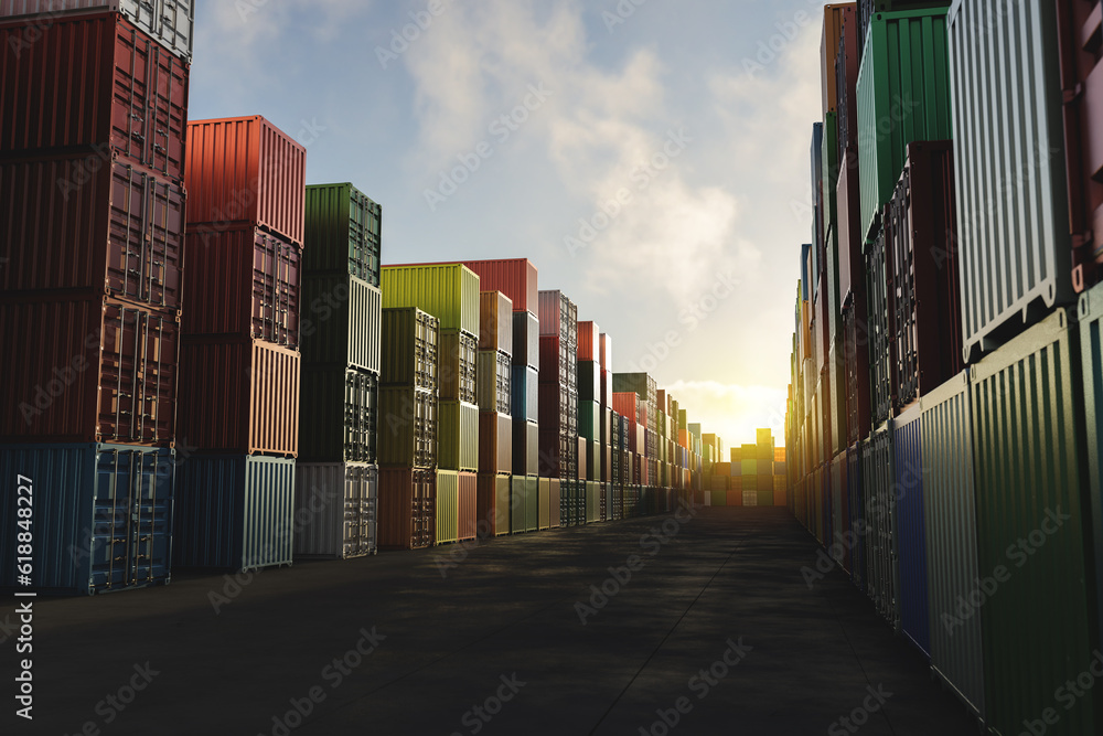 Cargo containers of different colors for logistics import-export business