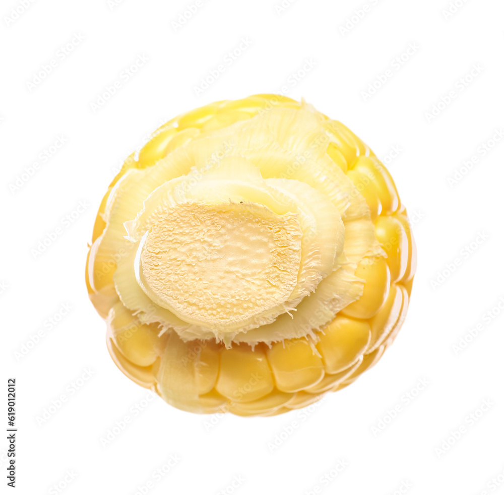 Cut fresh corn cob on white background