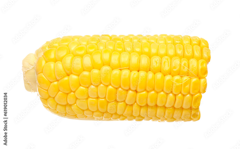 Cut fresh corn cob on white background