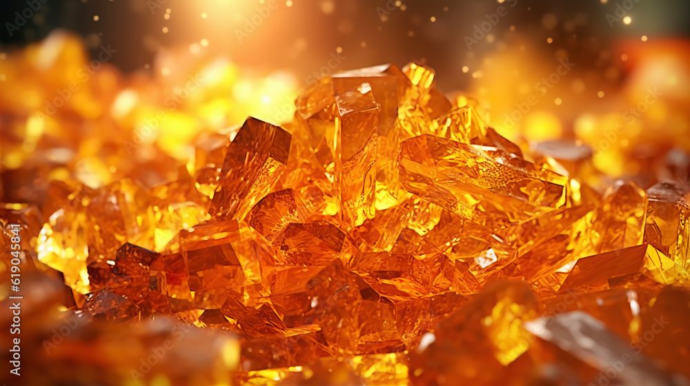 Amazing bright and shiny Wulfenite crystal cluster background. Jewel mineral detailed macro. Generat