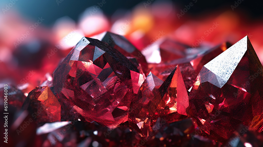 Amazing bright and shiny Cuprite crystal cluster background. Jewel mineral detailed macro. Generativ