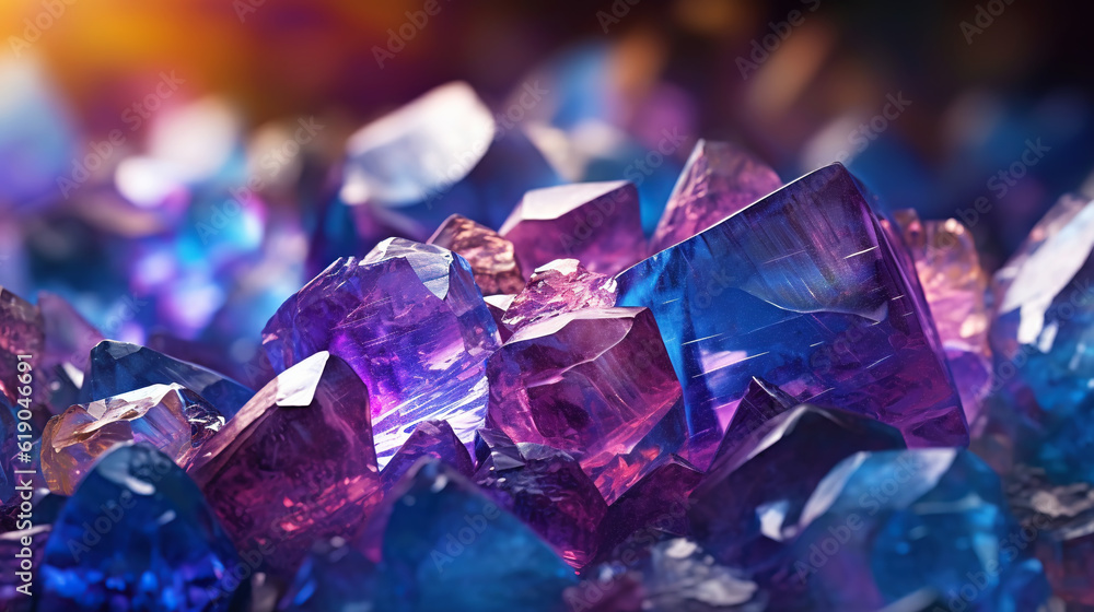 Amazing bright and shiny Fluorite crystal cluster background. Jewel mineral detailed macro. Generati