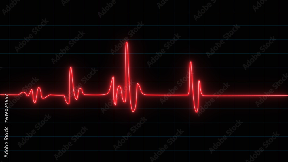 Red glowing neon heart pulse. heartbeat Electrocardiogram. emergency ekg monitoring.