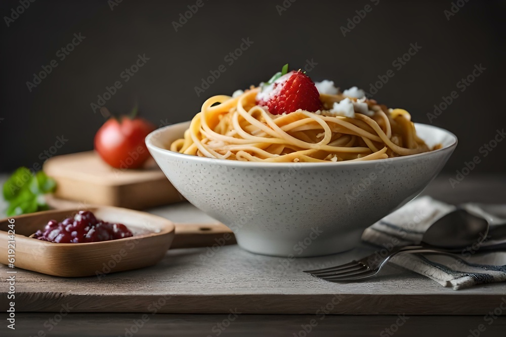 Spaghetti with tomato sauce and basil - AI Generated