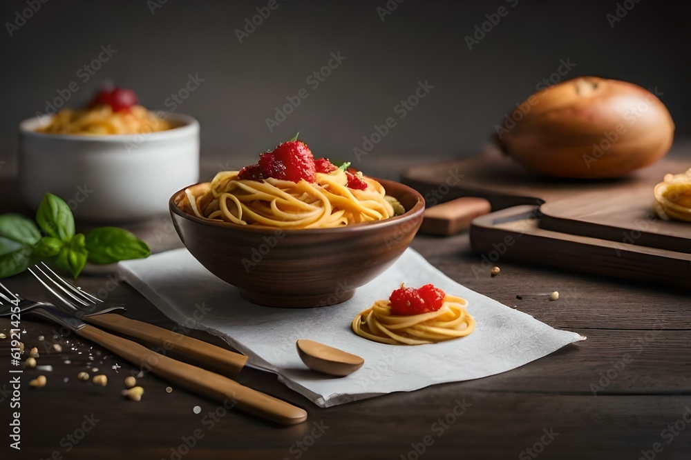 Spaghetti with tomato sauce and parmesan - Generated AI