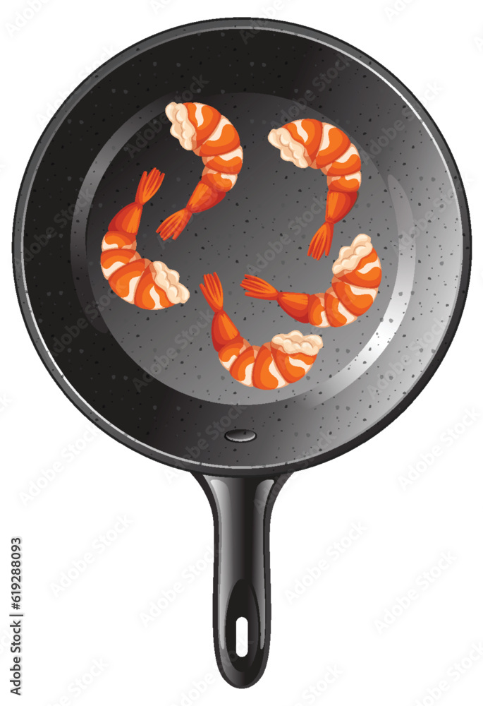 Shrimp on a pan isolated