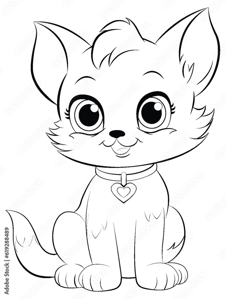 Coloring Page Outline of Cute Cat