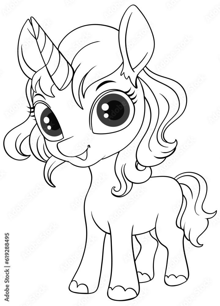 Coloring Page Outline of Cute Unicorn