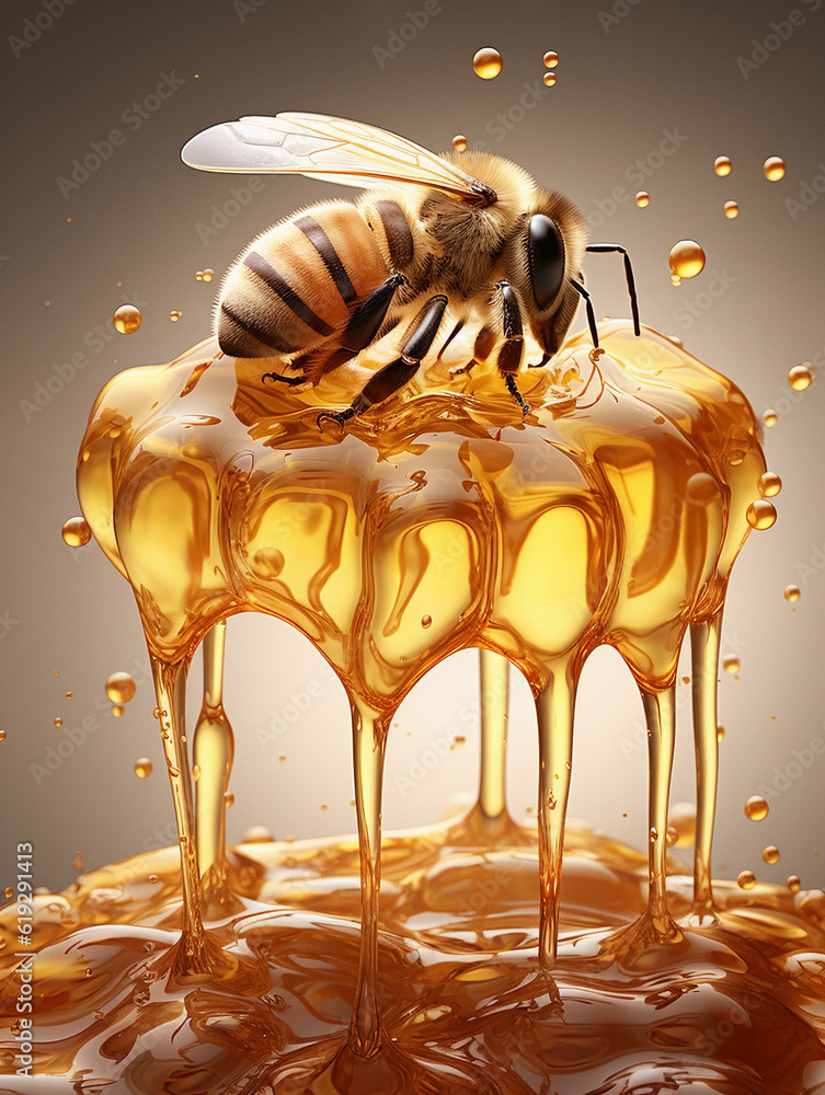 Bees dropping honey on a tap and dripping in the bottom