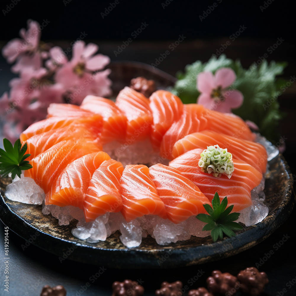 Japanese food, raw salmon with