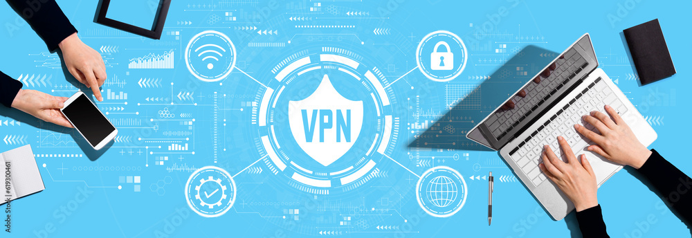 VPN concept with two people working together