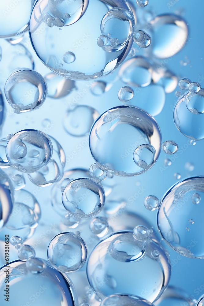 Blue water bubbles floating.