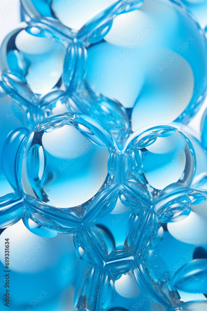 Blue water bubbles floating.