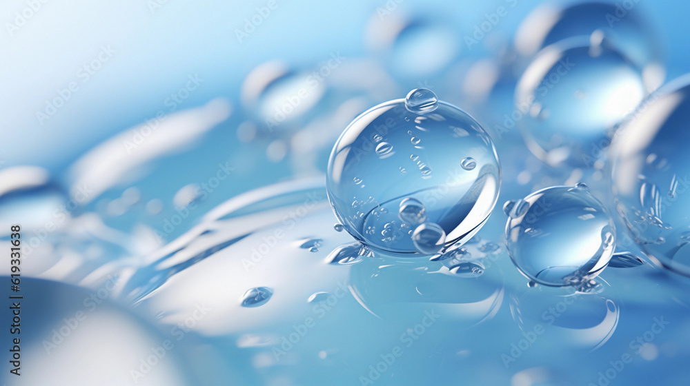 Blue water bubbles floating.