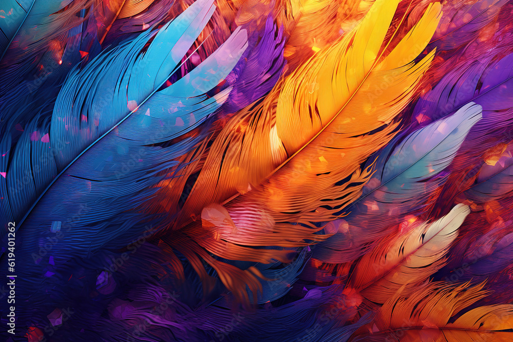 The colorful animal bird feathers in the black background