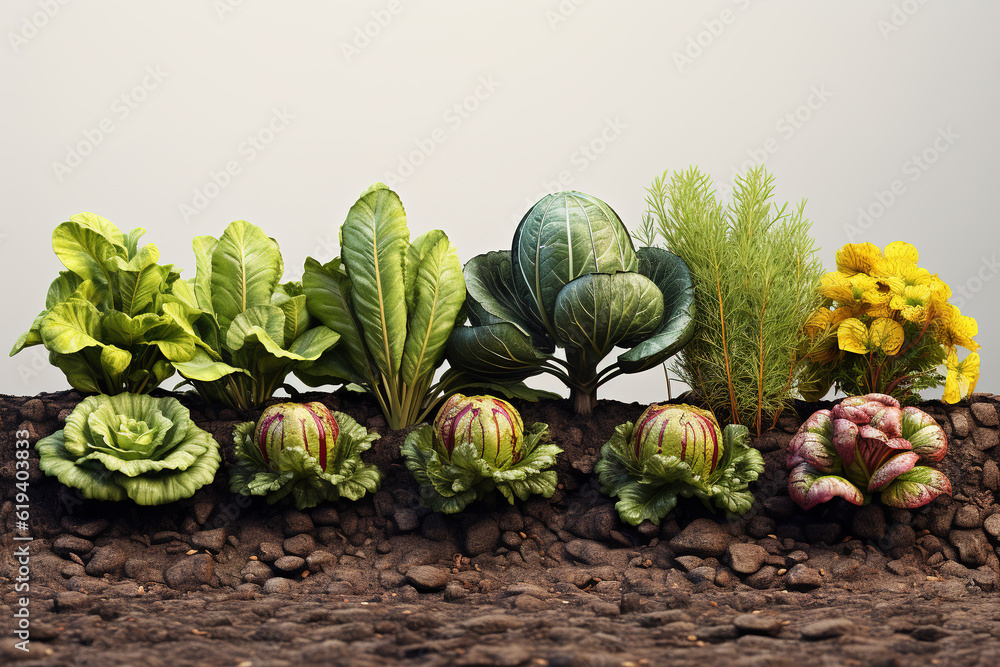 Fresh green leaf vegetables with white background