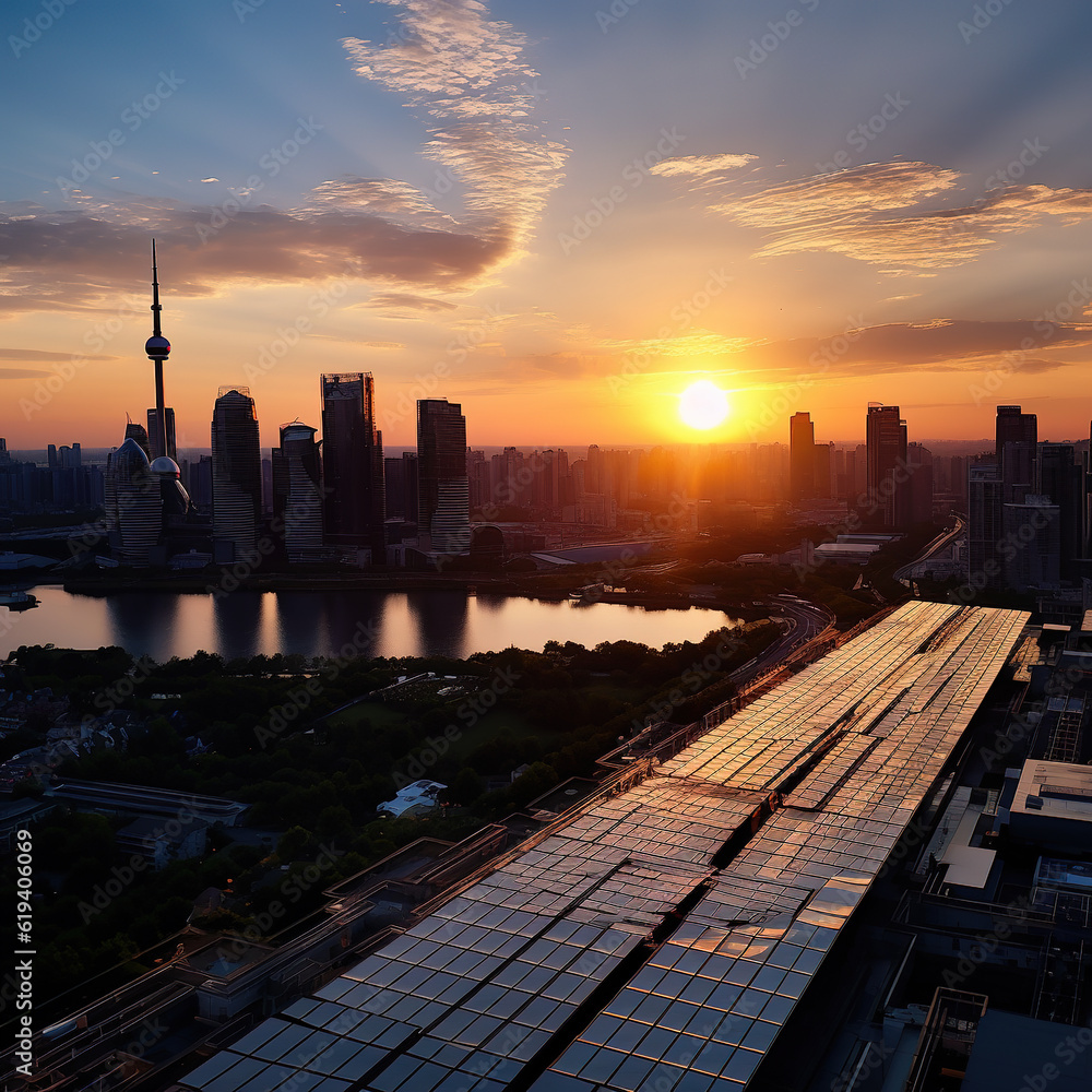 Solar electric light board and urban architectural landscape