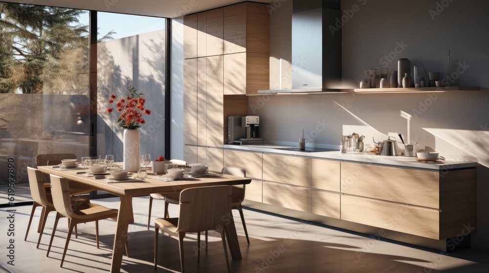 Modern kitchen and smoke exhaust ventilator in a new home.